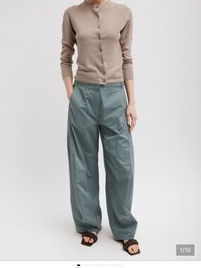 Tibi Garment Dyed Silky Cotton Sid Pants Size 29 Green Limestone